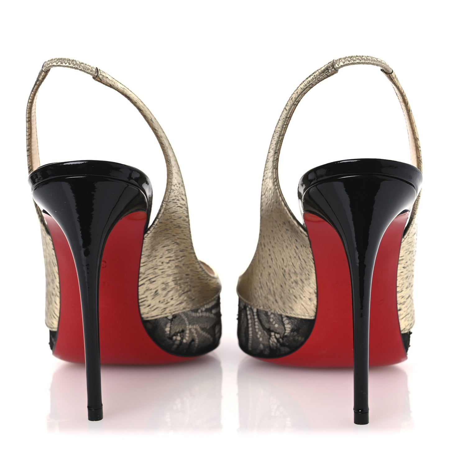 Lace Metallic Calfskin Slingback Pumps 36.5 Black Gold