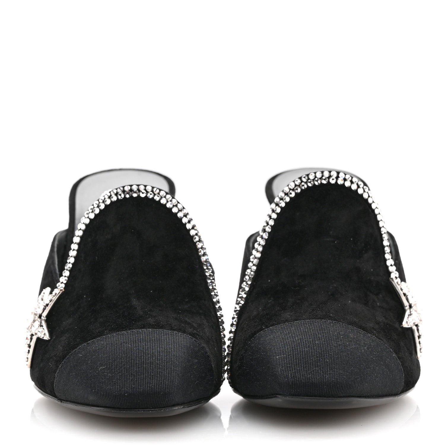 Chanel Suede Grosgrain Crystal Star Mules 37 Black 3 of 11