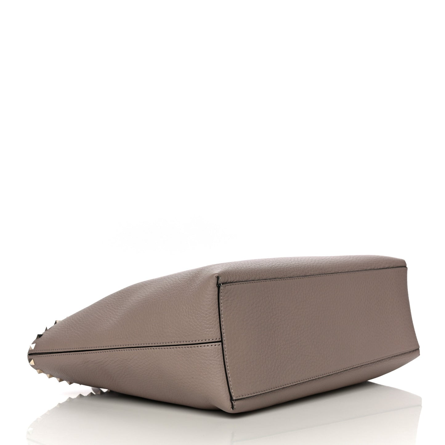 Grained Calfskin Rockstud Shoulder Tote Poudre