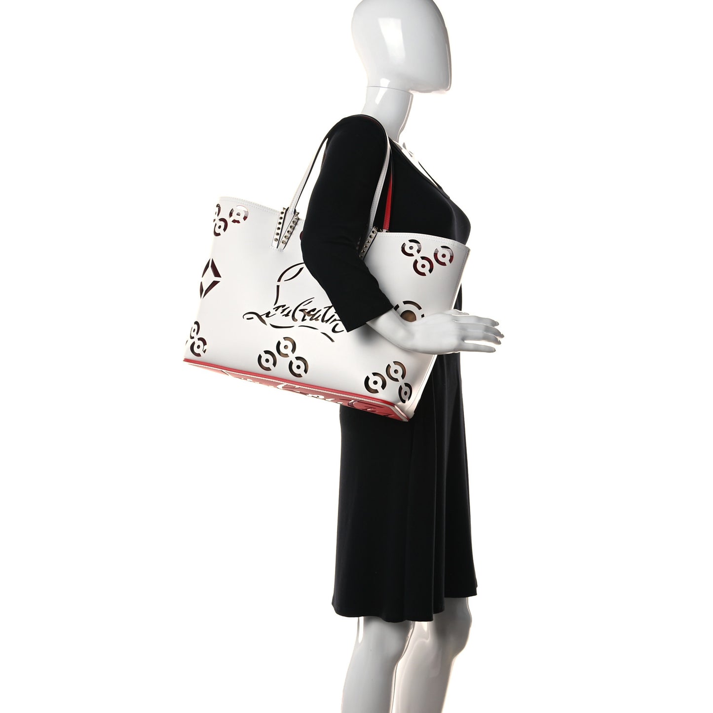 Calfskin Loubinthesky Perforated Cabata Tote White