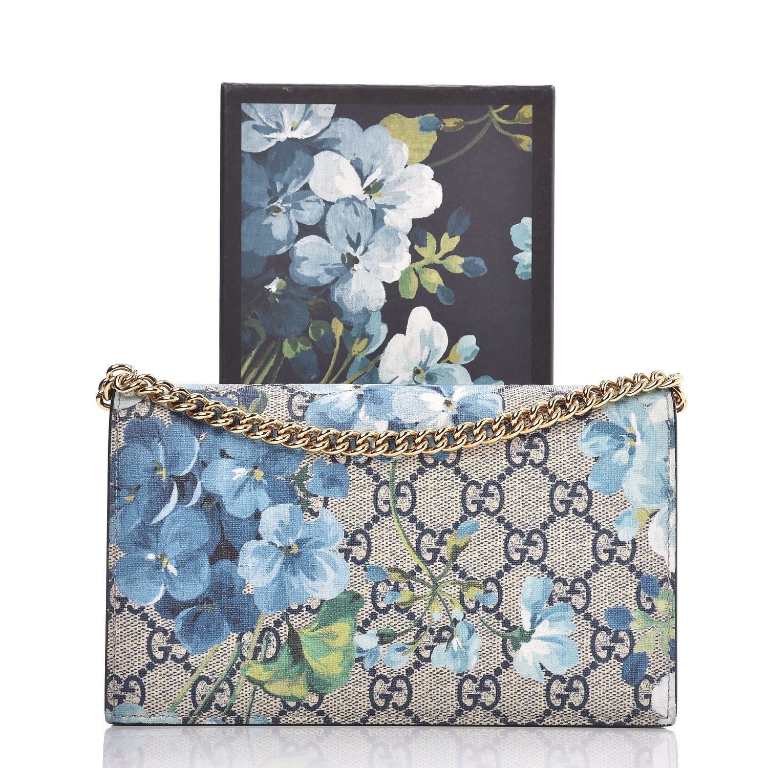 Gucci GG Supreme Monogram Blooms Chain Wallet Blue 8 of 8