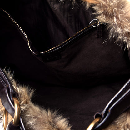 Gucci Raccoon Fur Large Horsebit Chain Hobo Brown 4 of 6