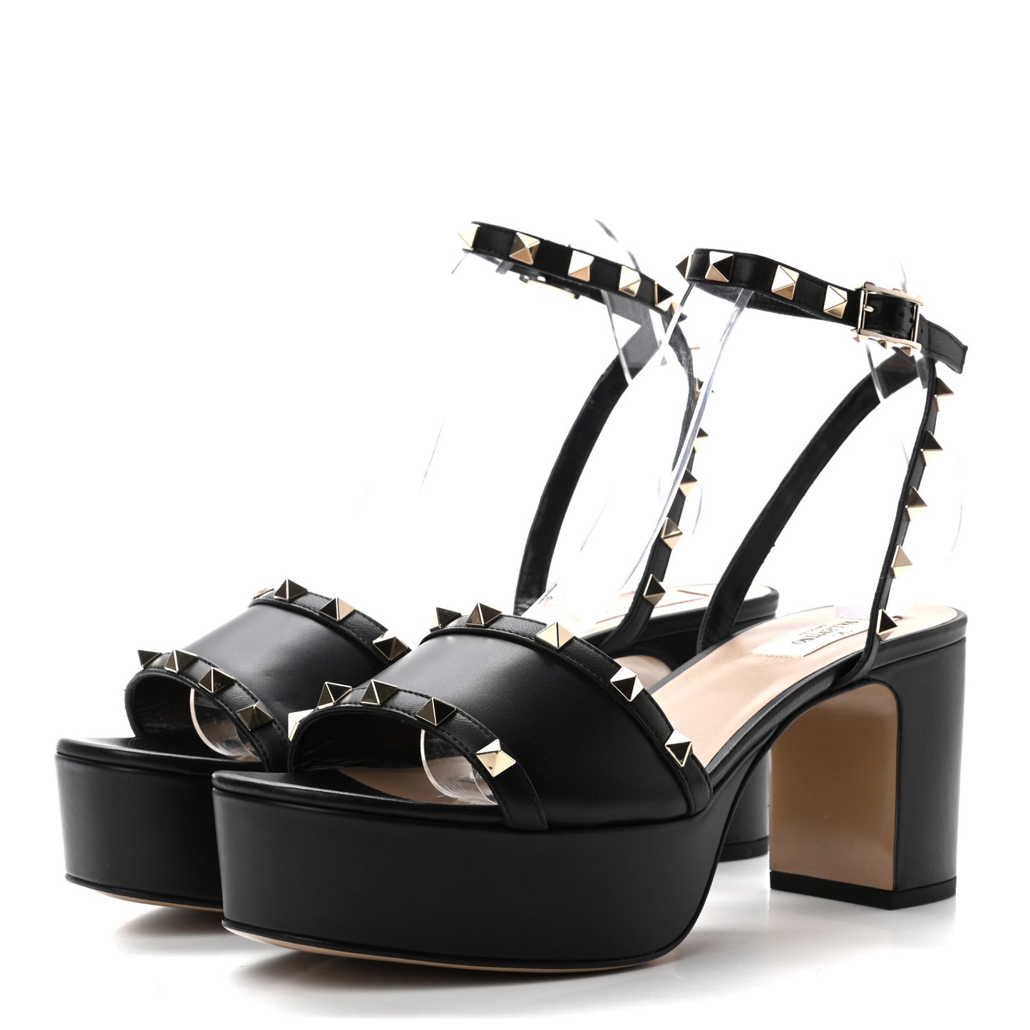 Calfskin Rockstud 35/75mm Platform Sandals 40.5 Black