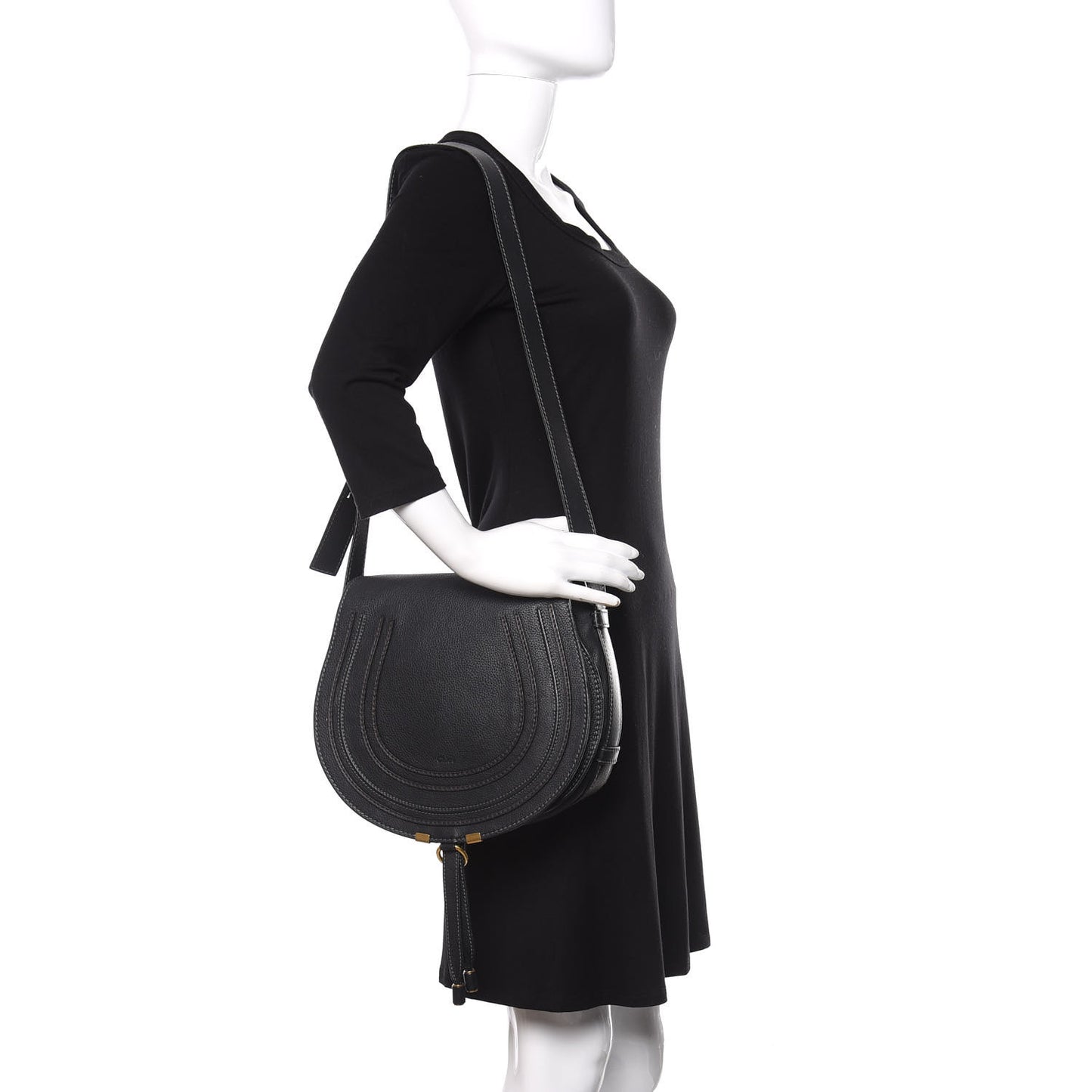 Calfskin Medium Marcie Round Crossbody Bag Black