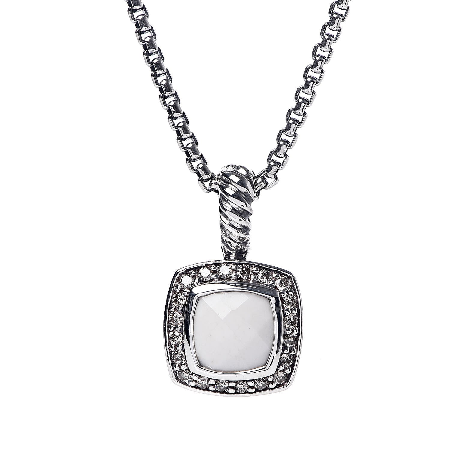 David Yurman Sterling Silver White Agate Diamond 7mm Petite Albion Pendant Necklace 4 of 6