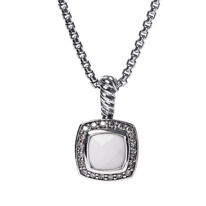 David Yurman Sterling Silver White Agate Diamond 7mm Petite Albion Pendant Necklace 4 of 6