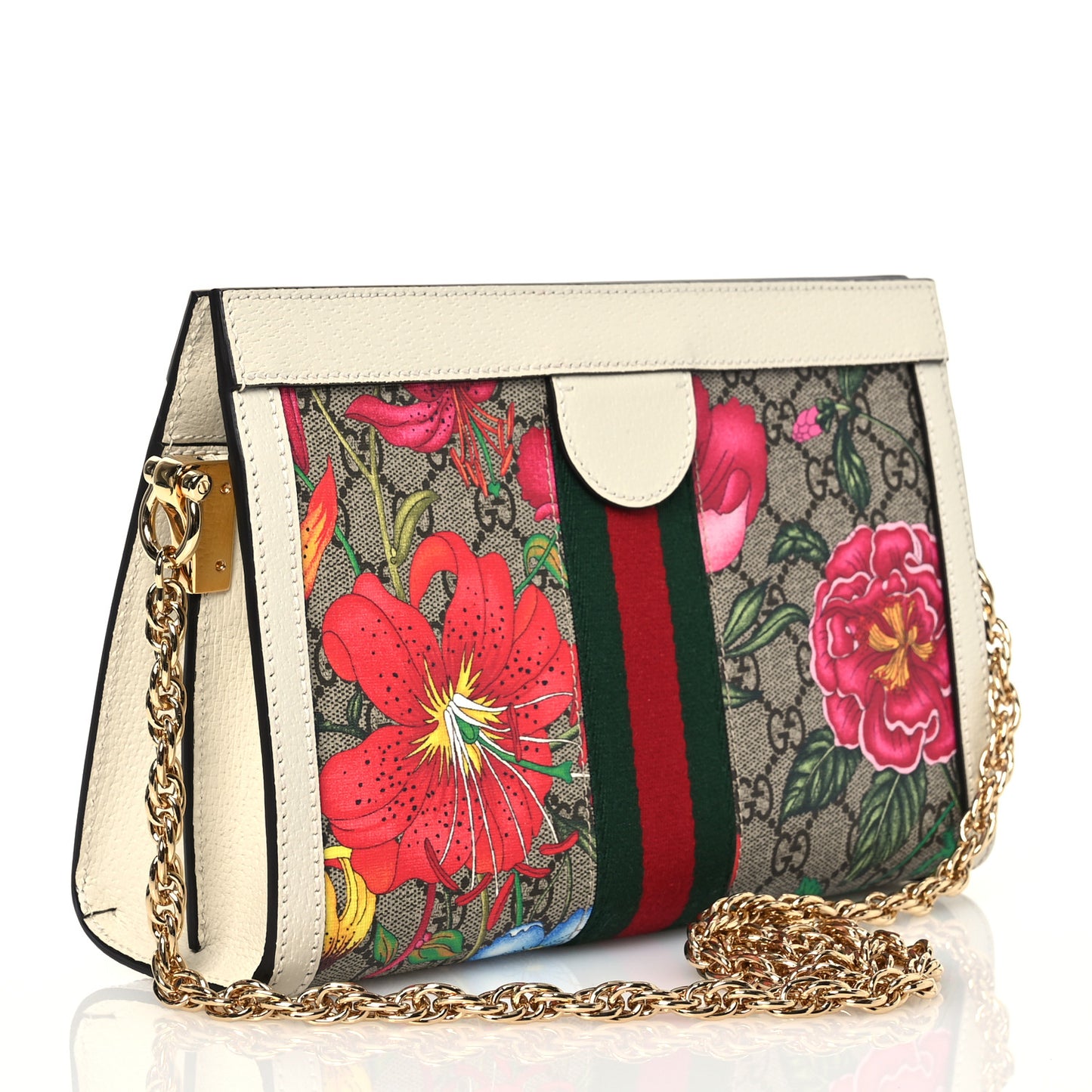 GG Supreme Monogram Flora Web Small Ophidia Chain Shoulder Bag White