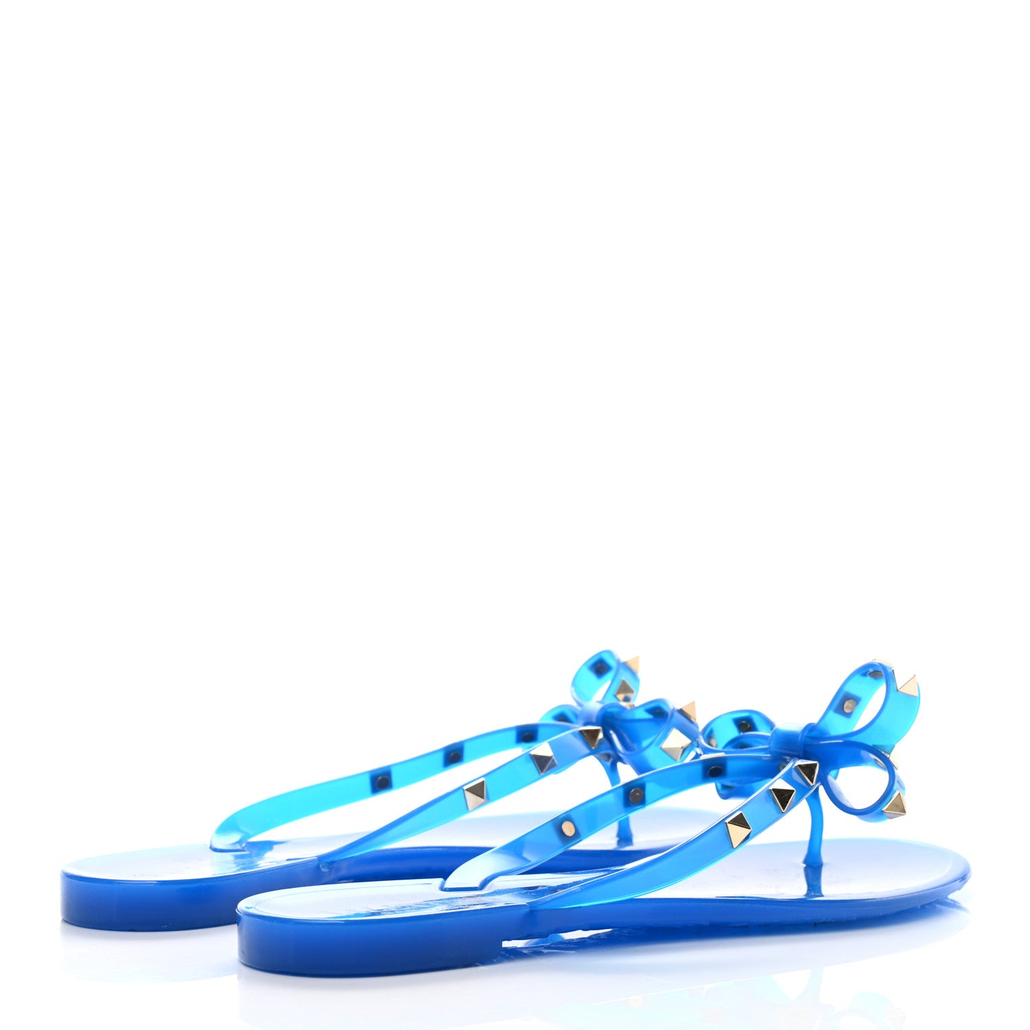 Valentino Garavani PVC Jelly Rockstud Bow Thong Sandals 38 Blue Fluo 3 of 8