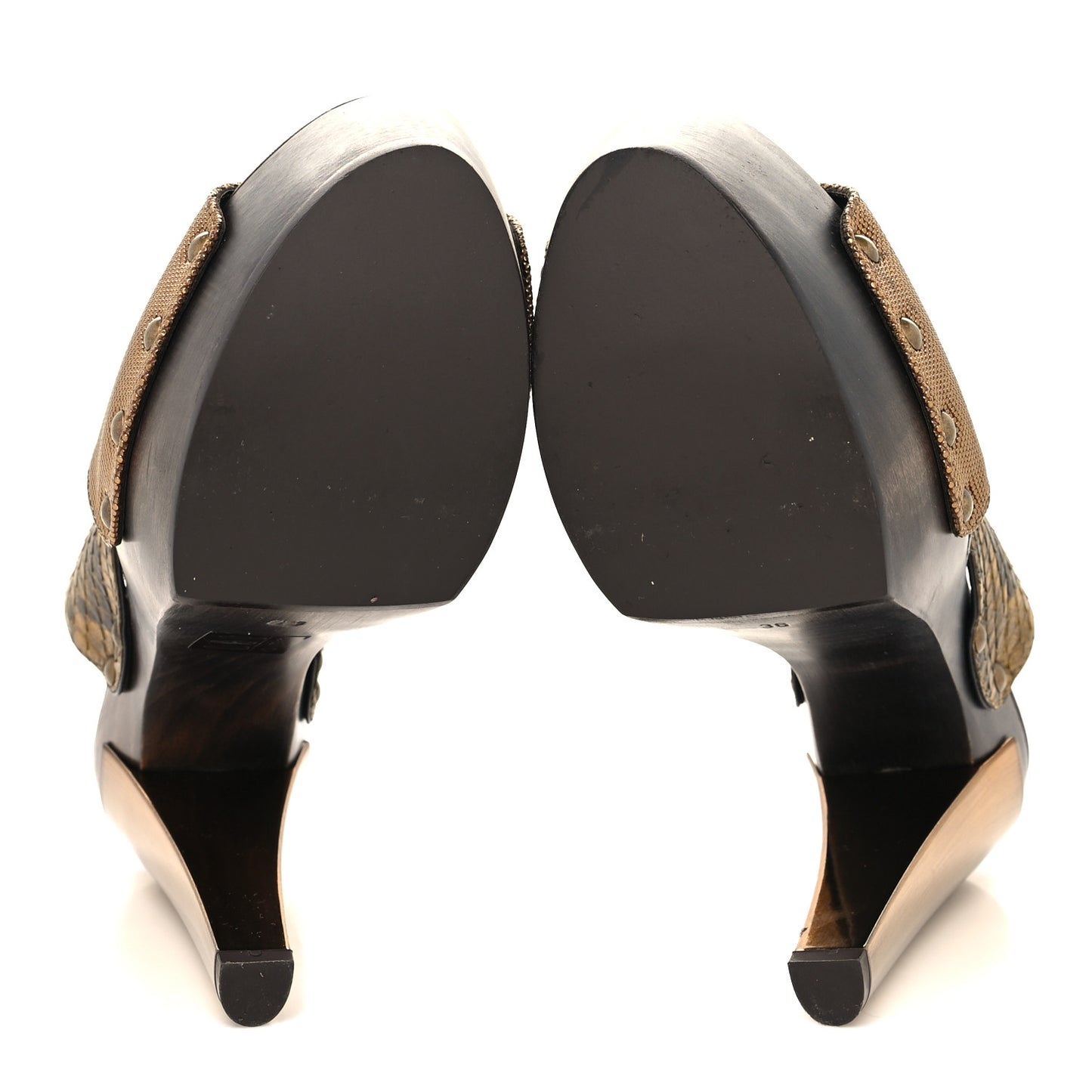 Snakeskin Calfskin Platform Sandals 36 Bronze