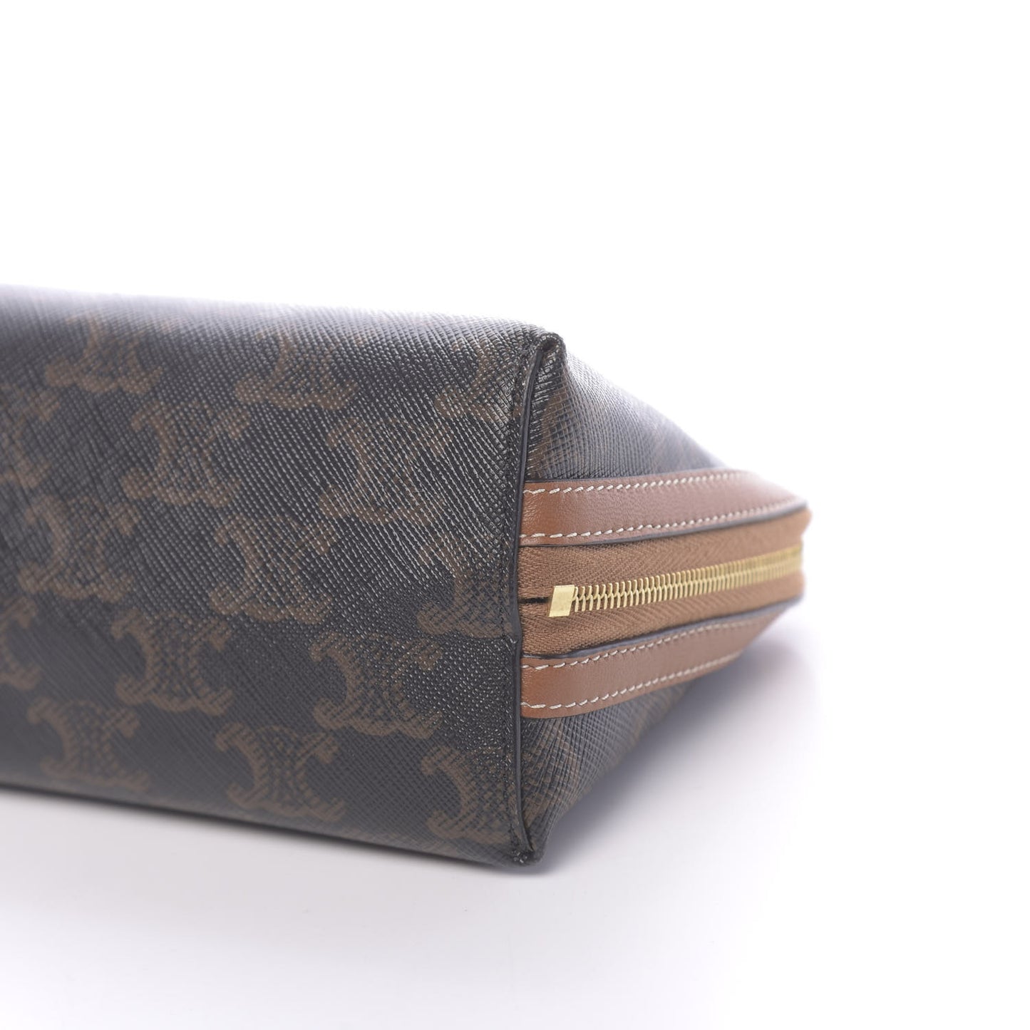 Lambskin Triomphe Canvas Embroidered Logo Clutch With Chain Tan
