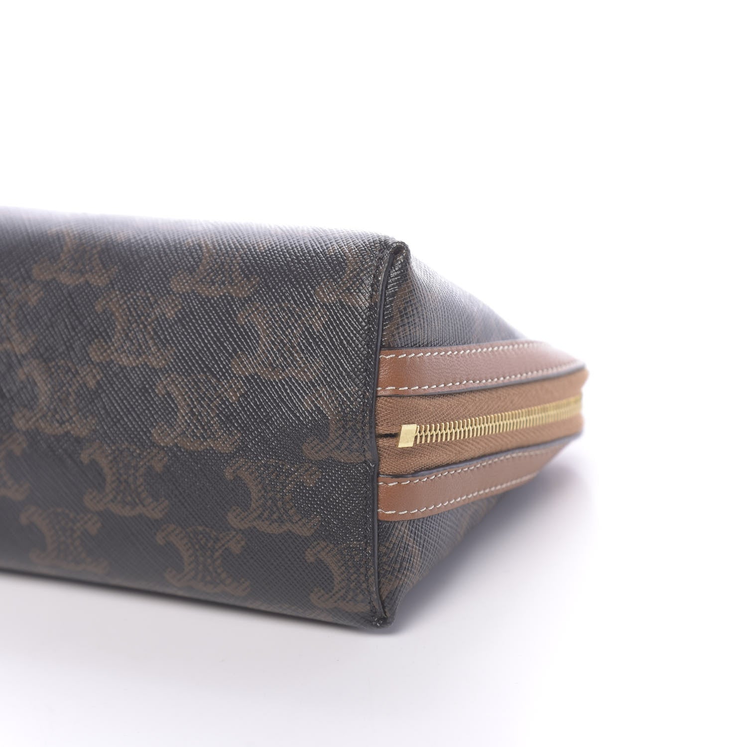 Celine Lambskin Triomphe Canvas Embroidered Logo Clutch With Chain Tan 9 of 10