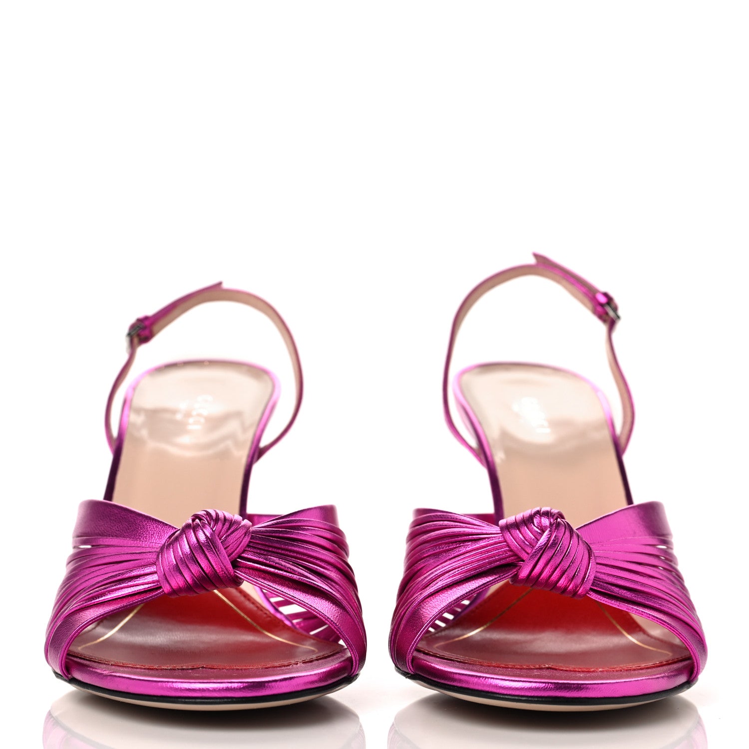 Gucci Metallic Nappa Crawford Knot Slingback Sandals 41 Fuxia 2 of 8