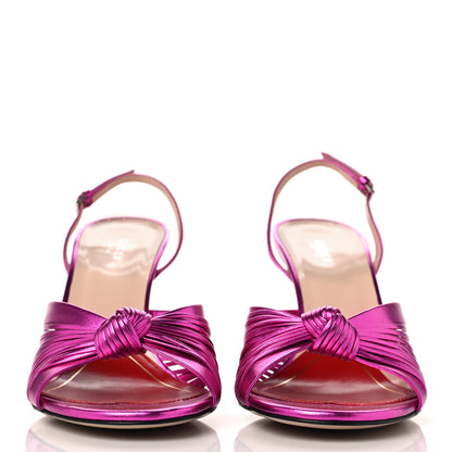Gucci Metallic Nappa Crawford Knot Slingback Sandals 41 Fuxia 2 of 8