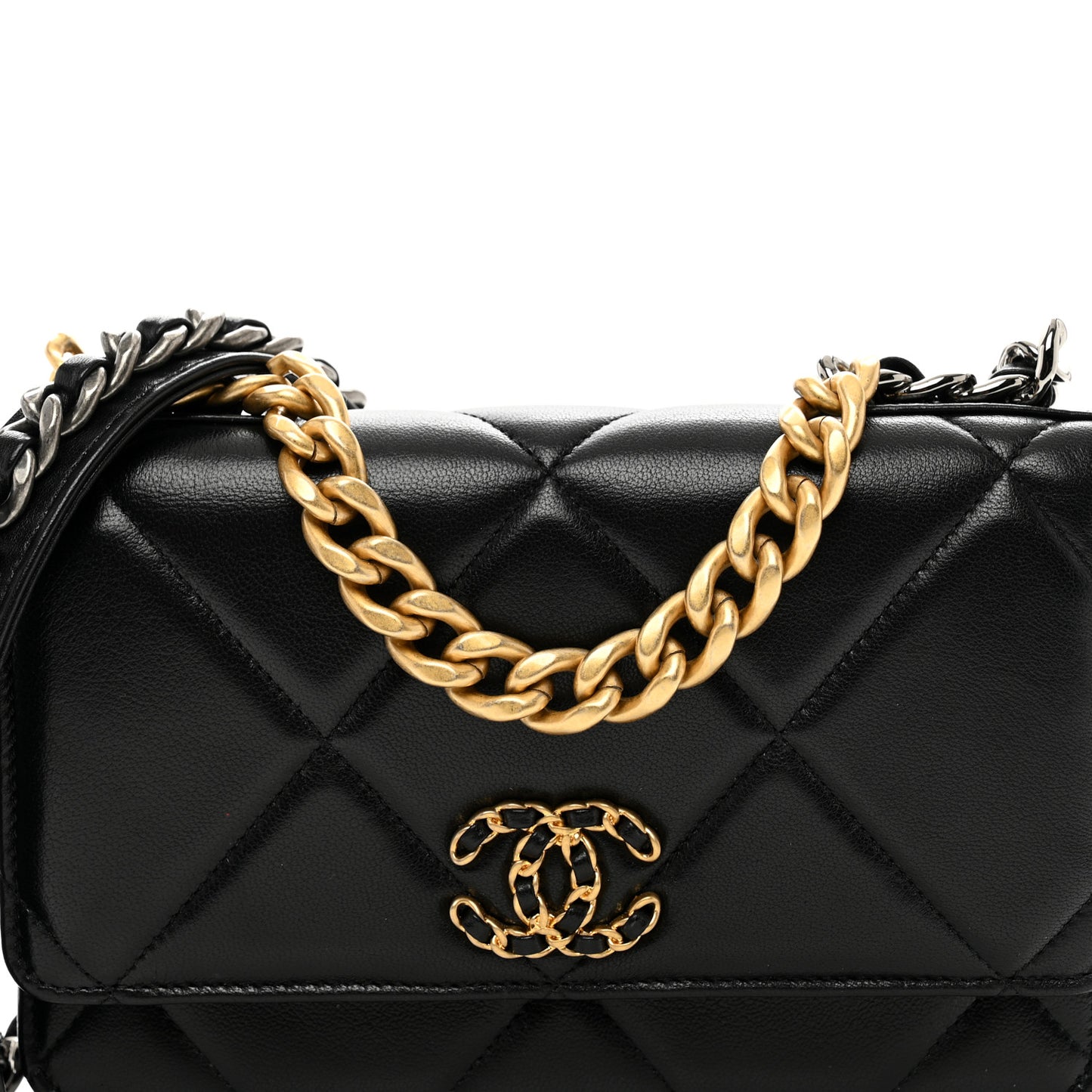 Lambskin Quilted Chanel 19 Wallet On Chain WOC Black