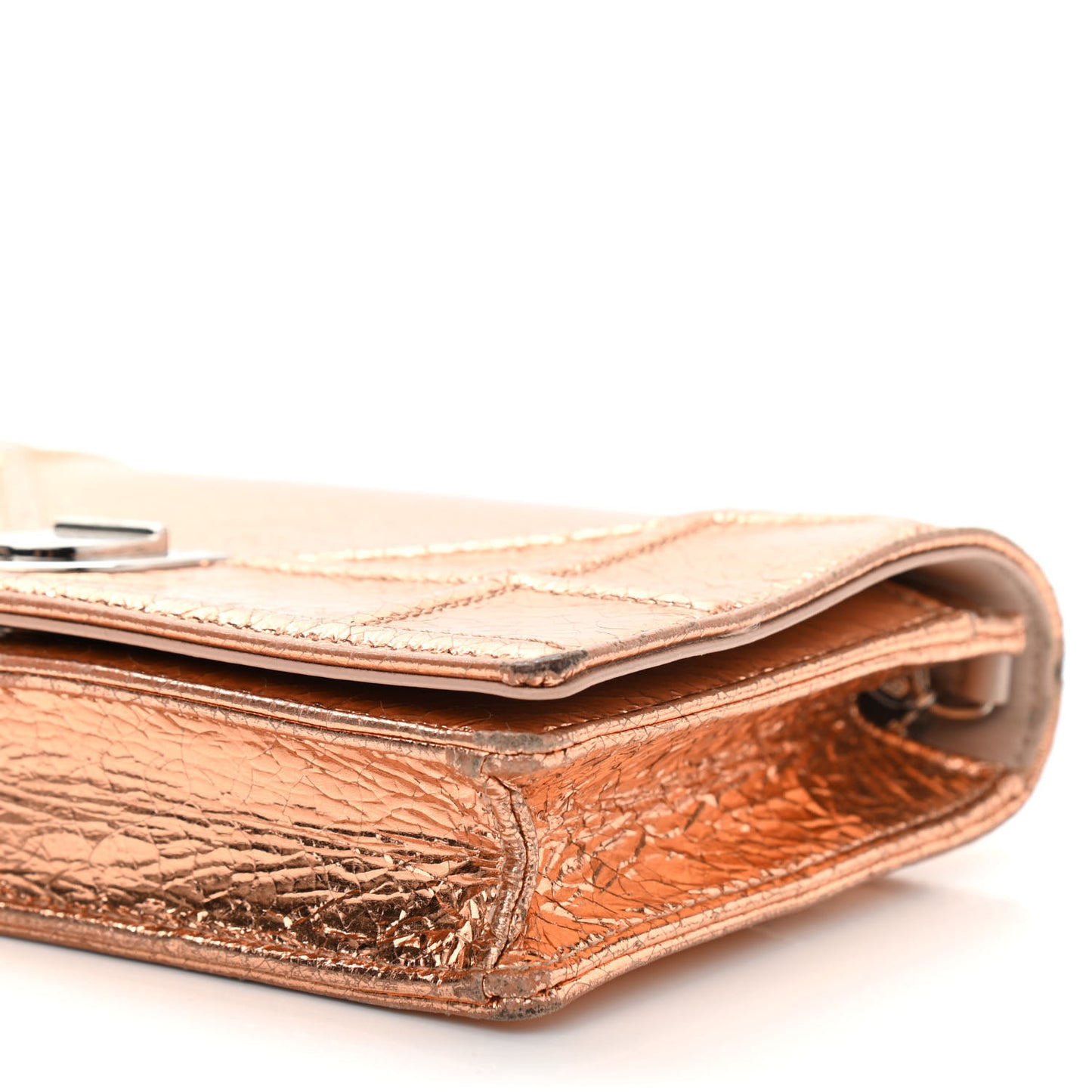 Metallic Ceramic Effect Deerskin Diorama Wallet on Chain Pouch Gold