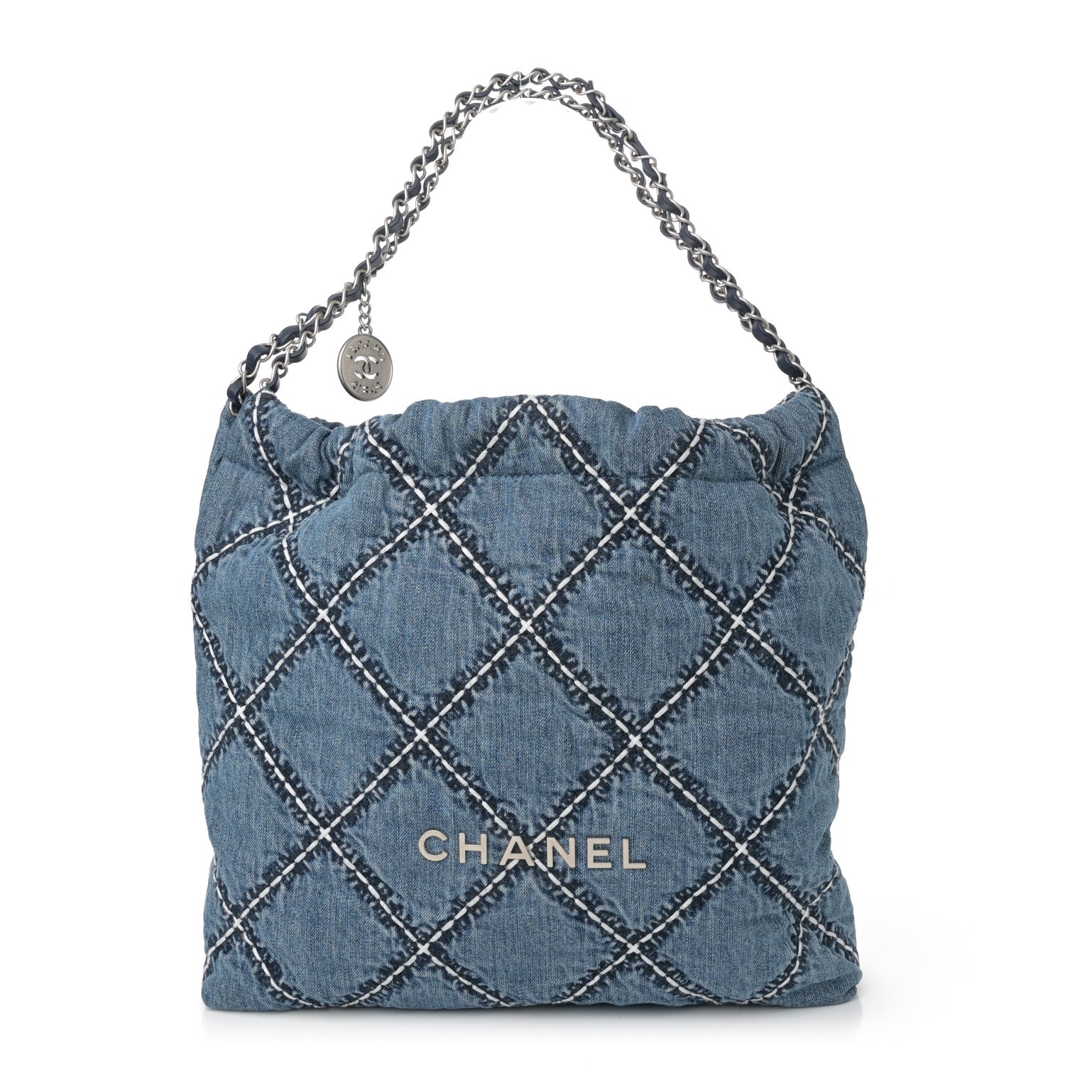 Chanel Denim Quilted Stitched Small Chanel 22 Blue 1 of 11