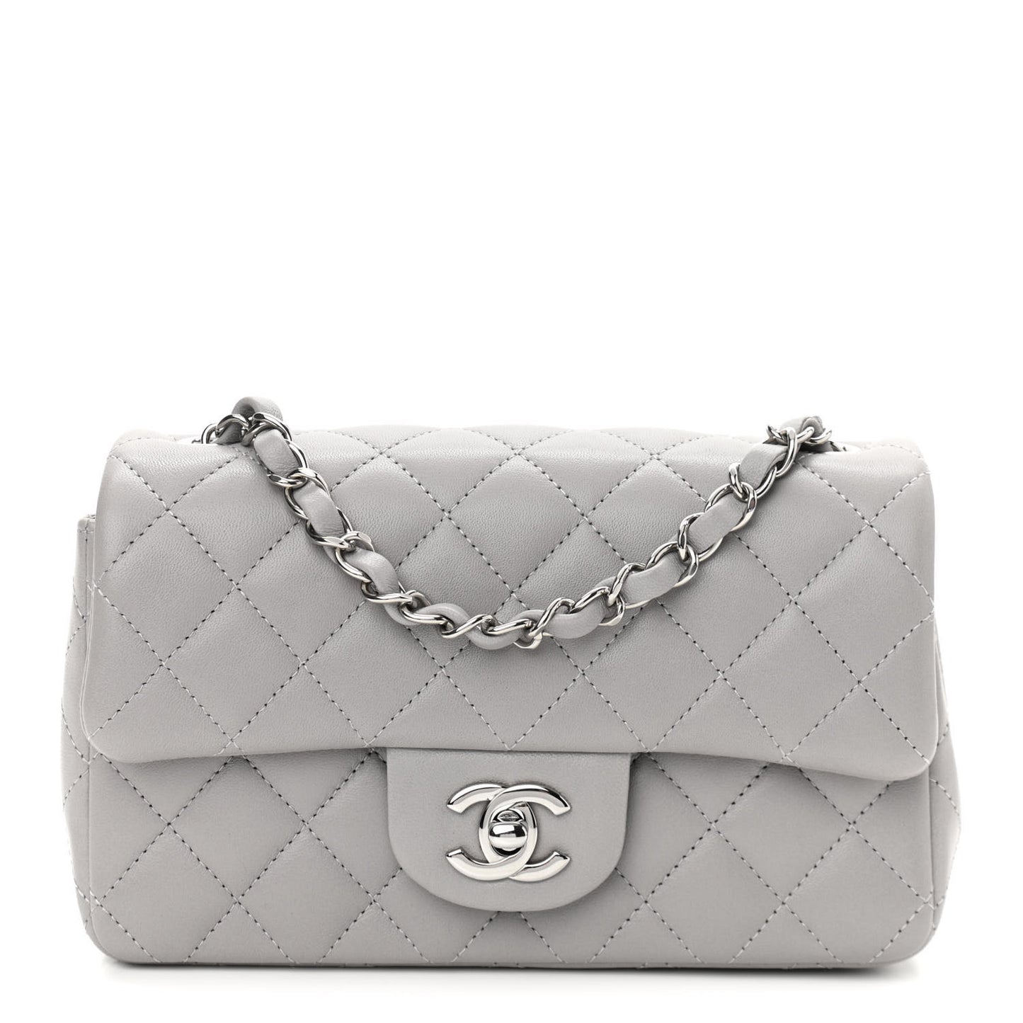 Lambskin Quilted Mini Rectangular Flap Grey