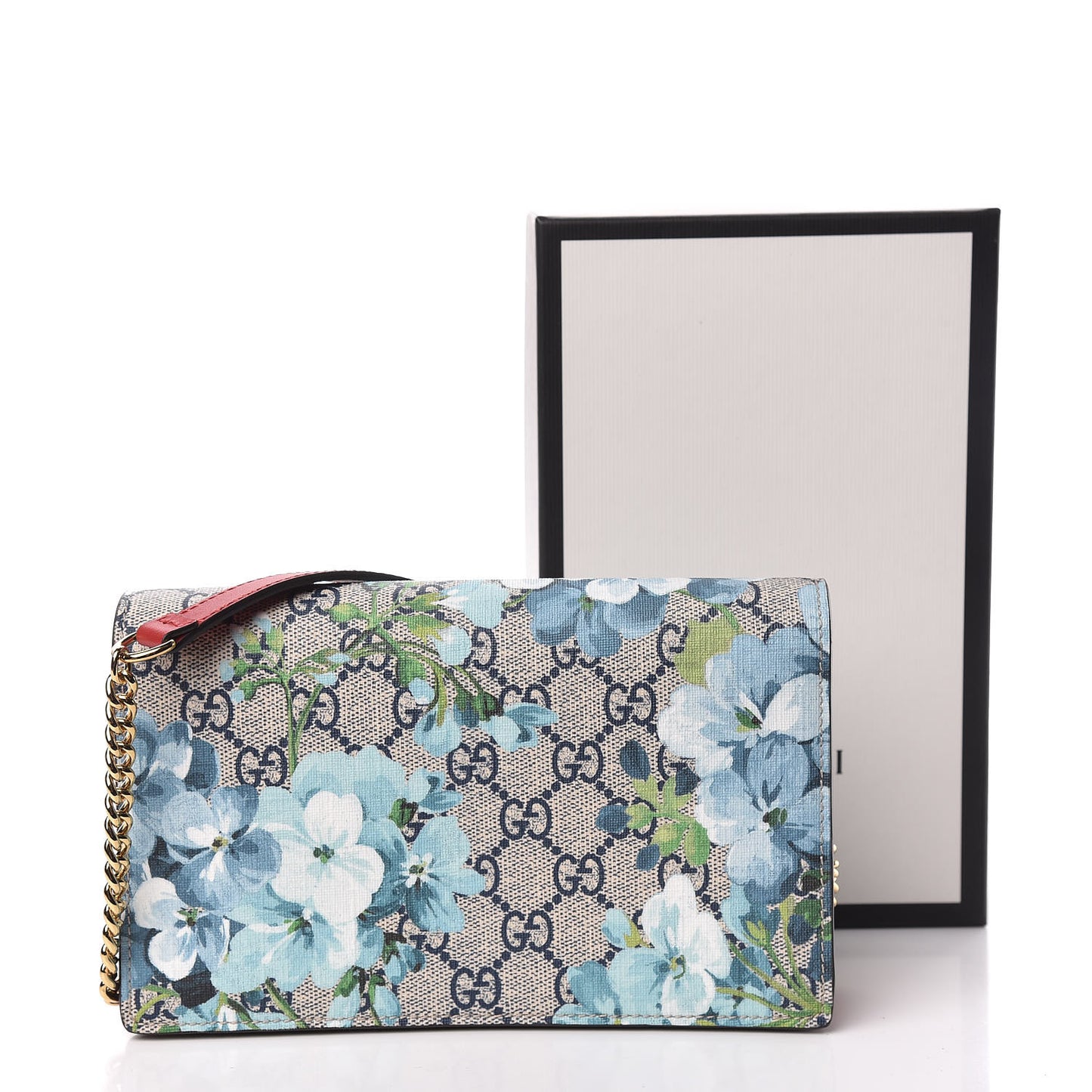 GG Supreme Monogram Blooms Chain Wallet Blue