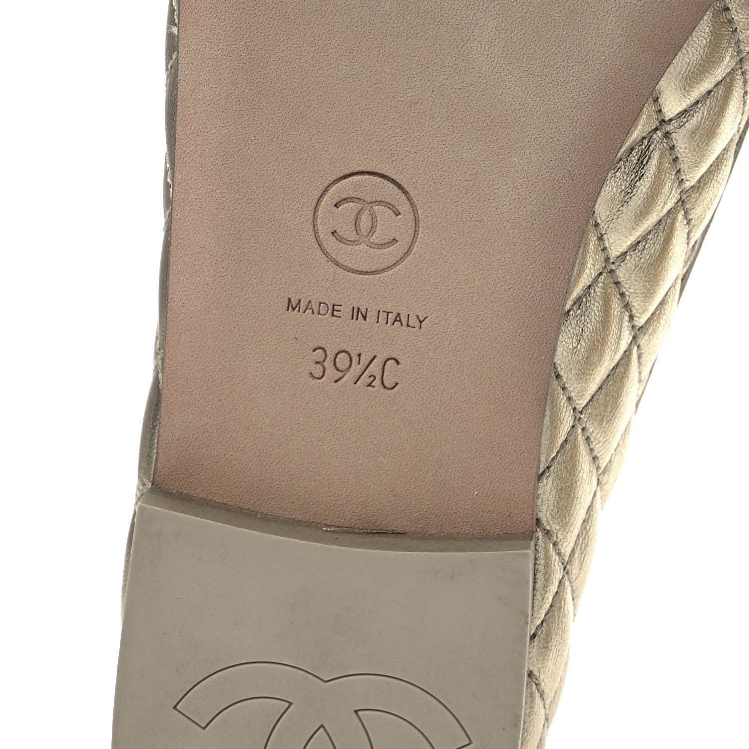 Chanel Metallic Lambskin Quilted Womens Chain CC Loafers 39.5 Gold 8 of 11