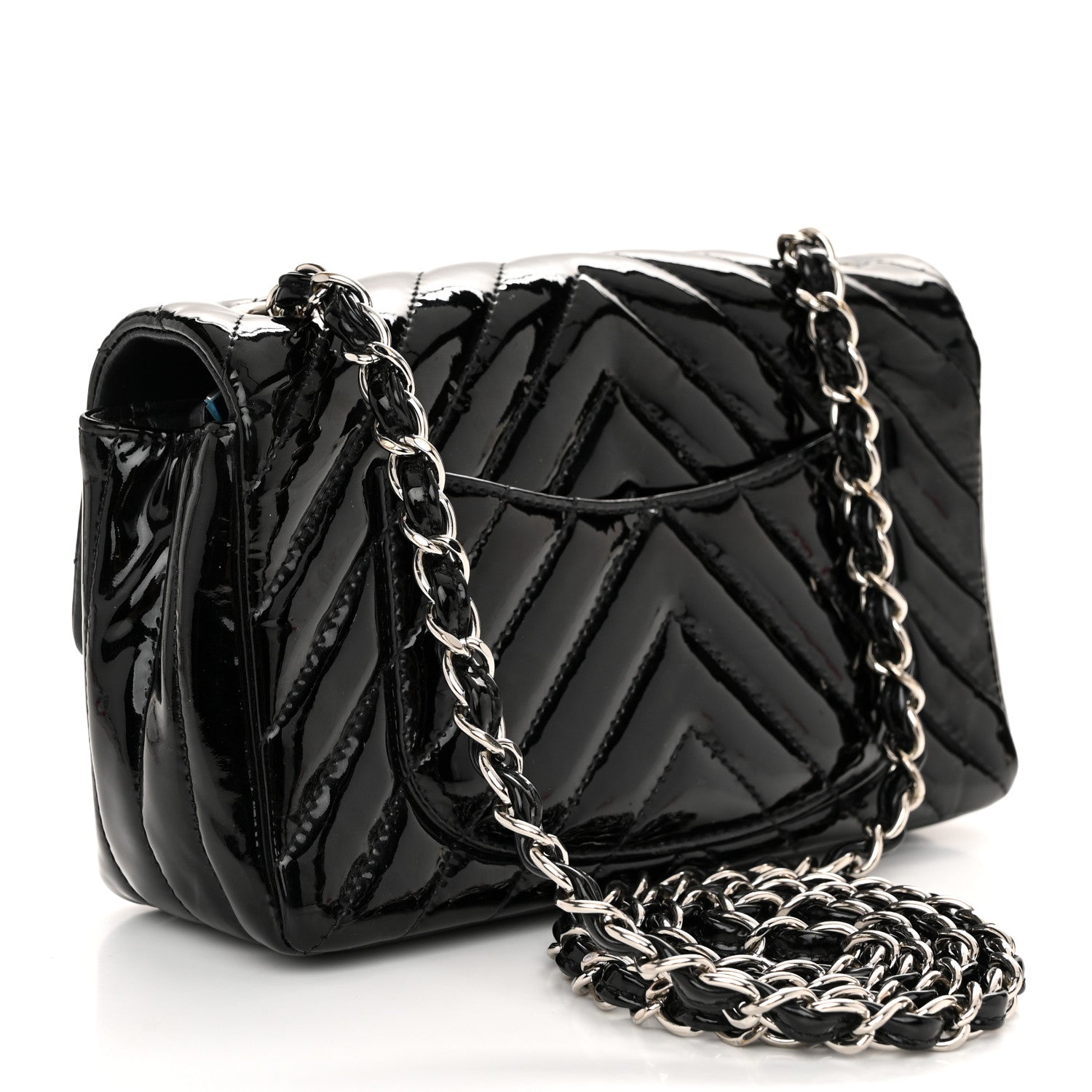 Chanel Patent Calfskin Chevron Quilted Mini Rectangular Flap Black 3 of 10