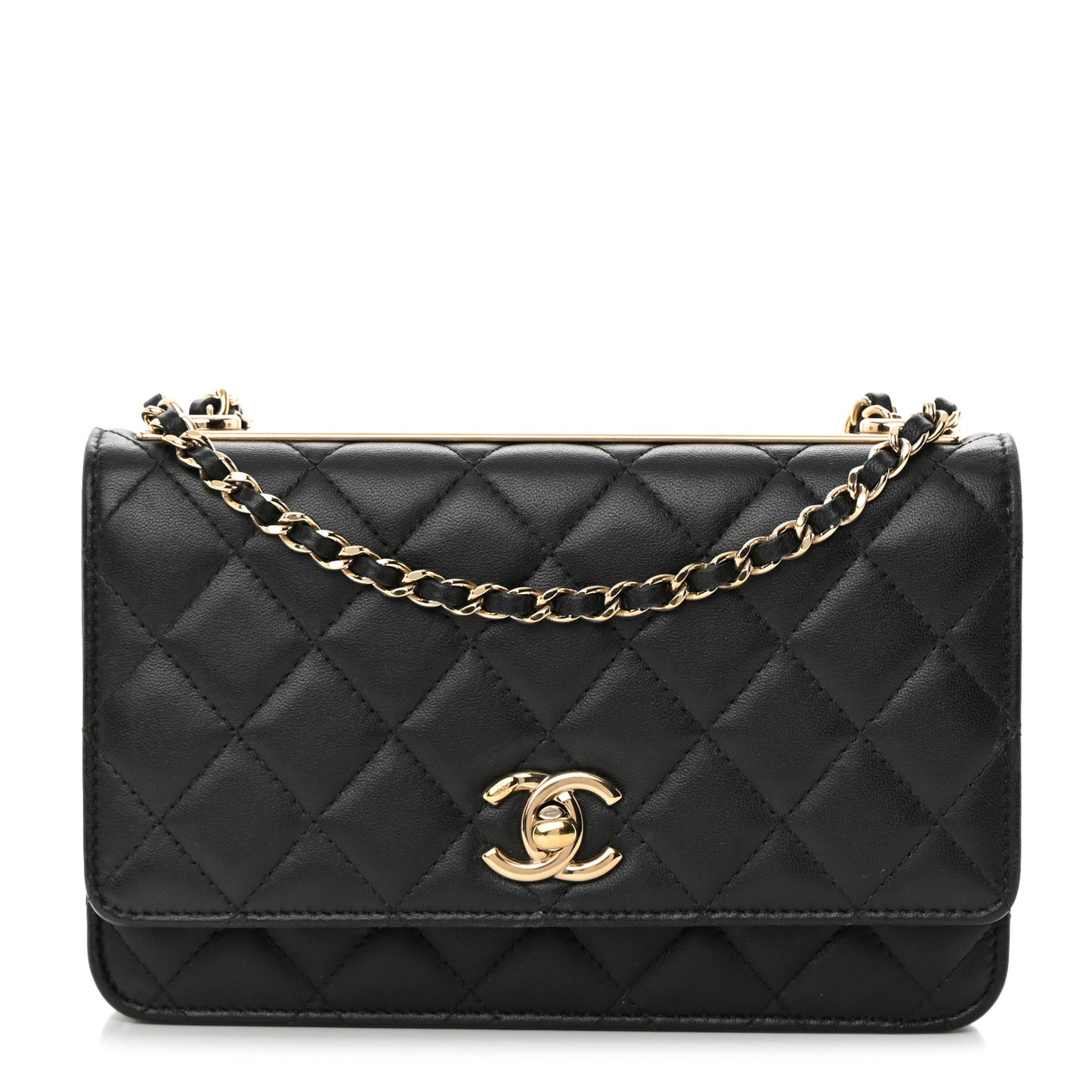 Lambskin Quilted Trendy CC Wallet On Chain WOC Black