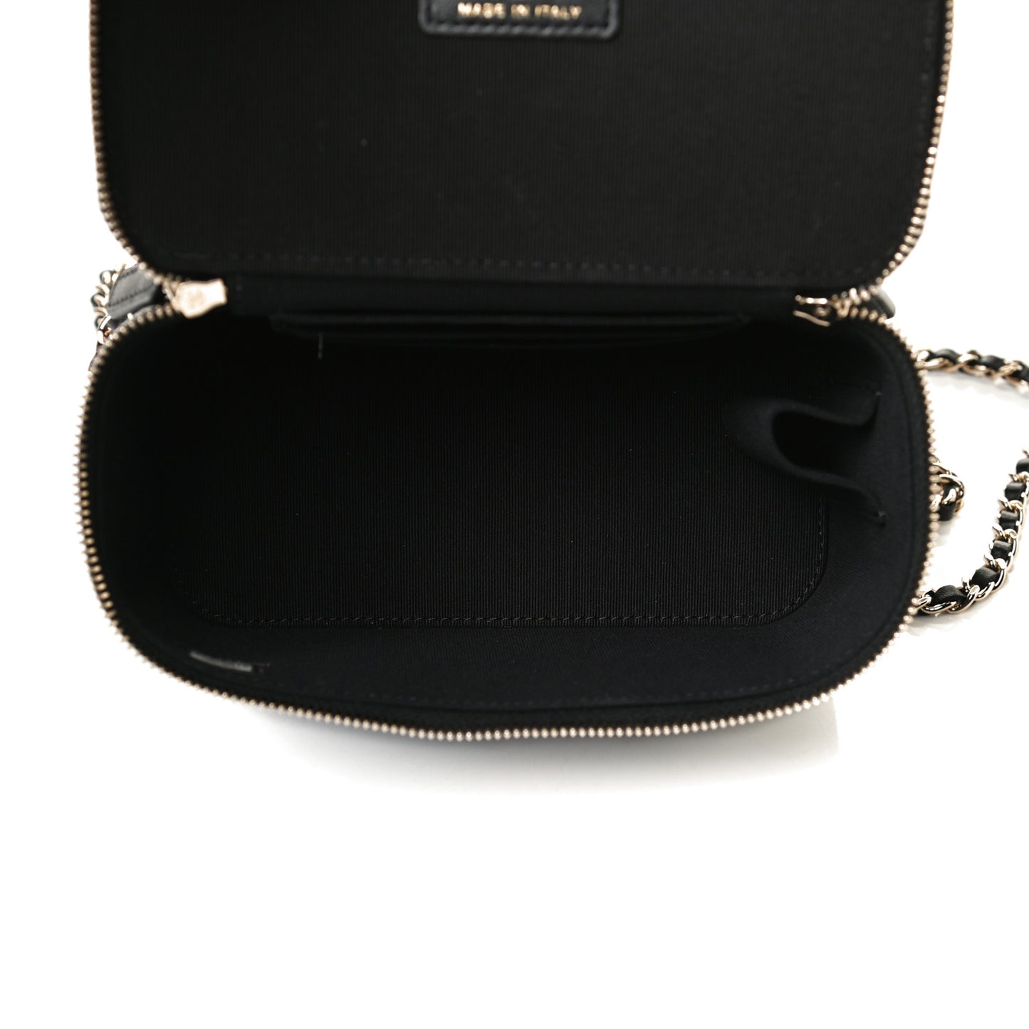 Lambskin Quilted Small Top Handle Vanity Case With Chain Black