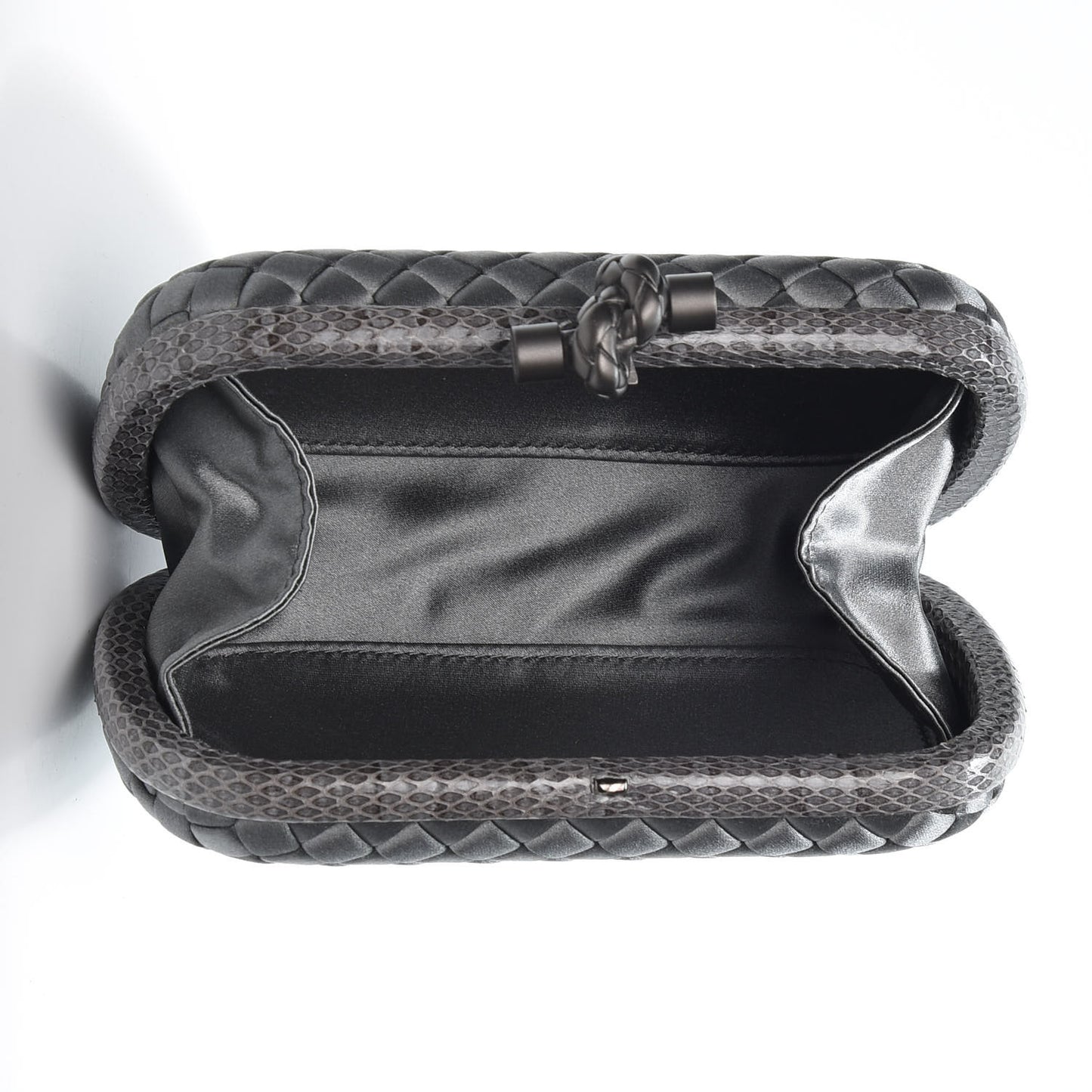 Satin Intreccio Impero Ayers Knot Clutch Light Grey