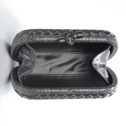 Bottega Veneta Satin Intreccio Impero Ayers Knot Clutch Light Grey 4 of 5