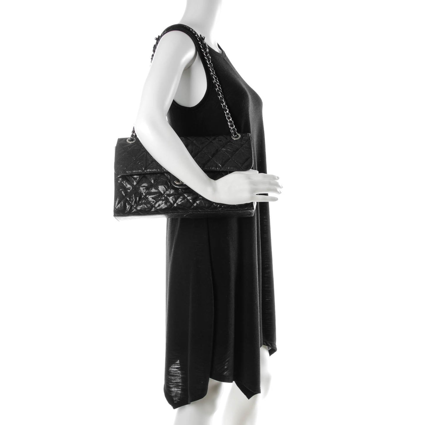 Crumpled Grained Calfskin Jumbo CC Crave Flap Black