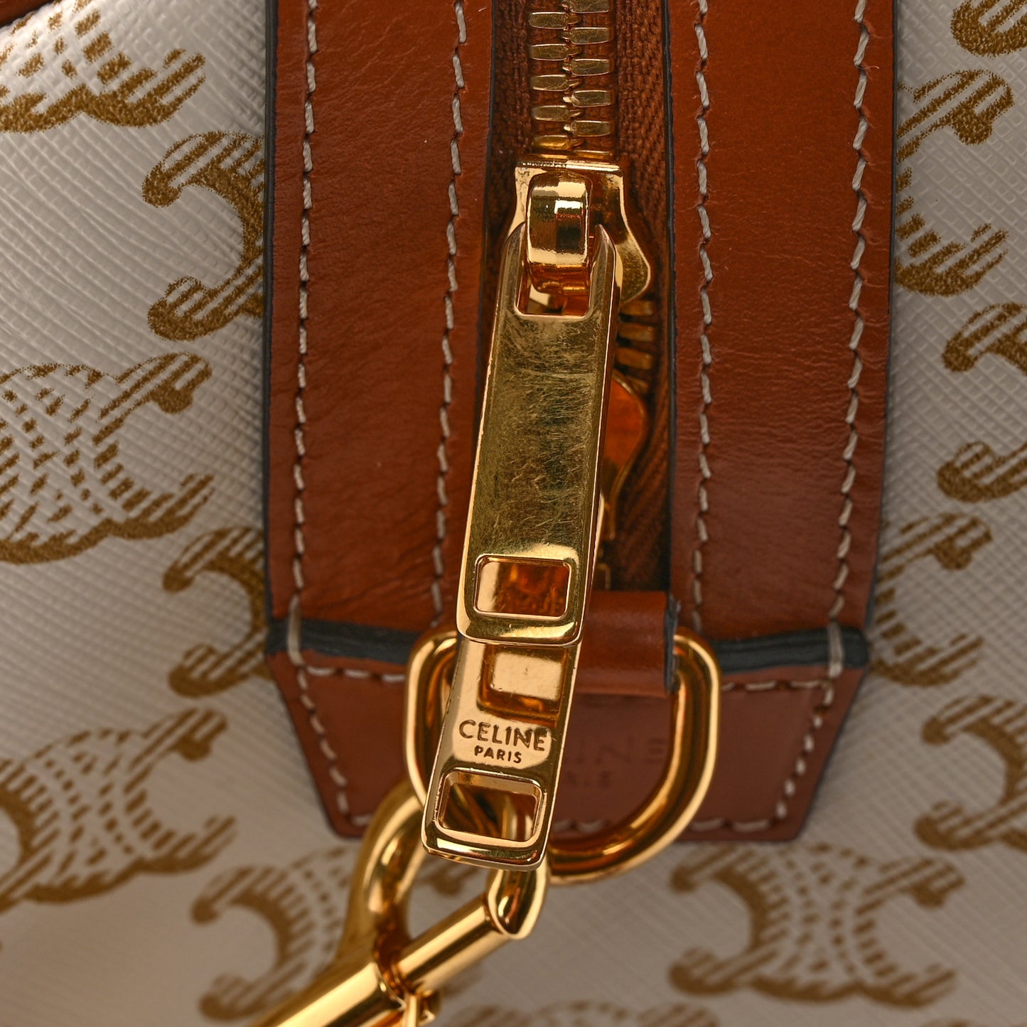 Triomphe Canvas Calfskin Boston Bag White