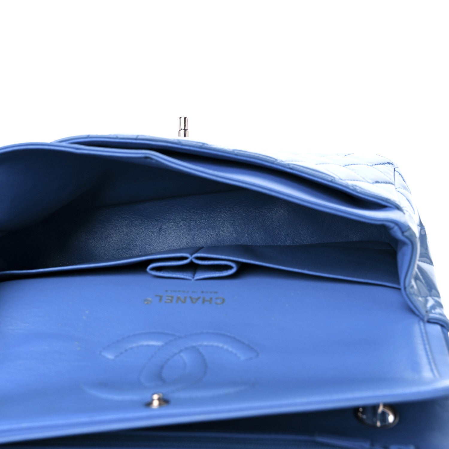 Chanel Patent Quilted Medium Double Flap Blue 5 of 14