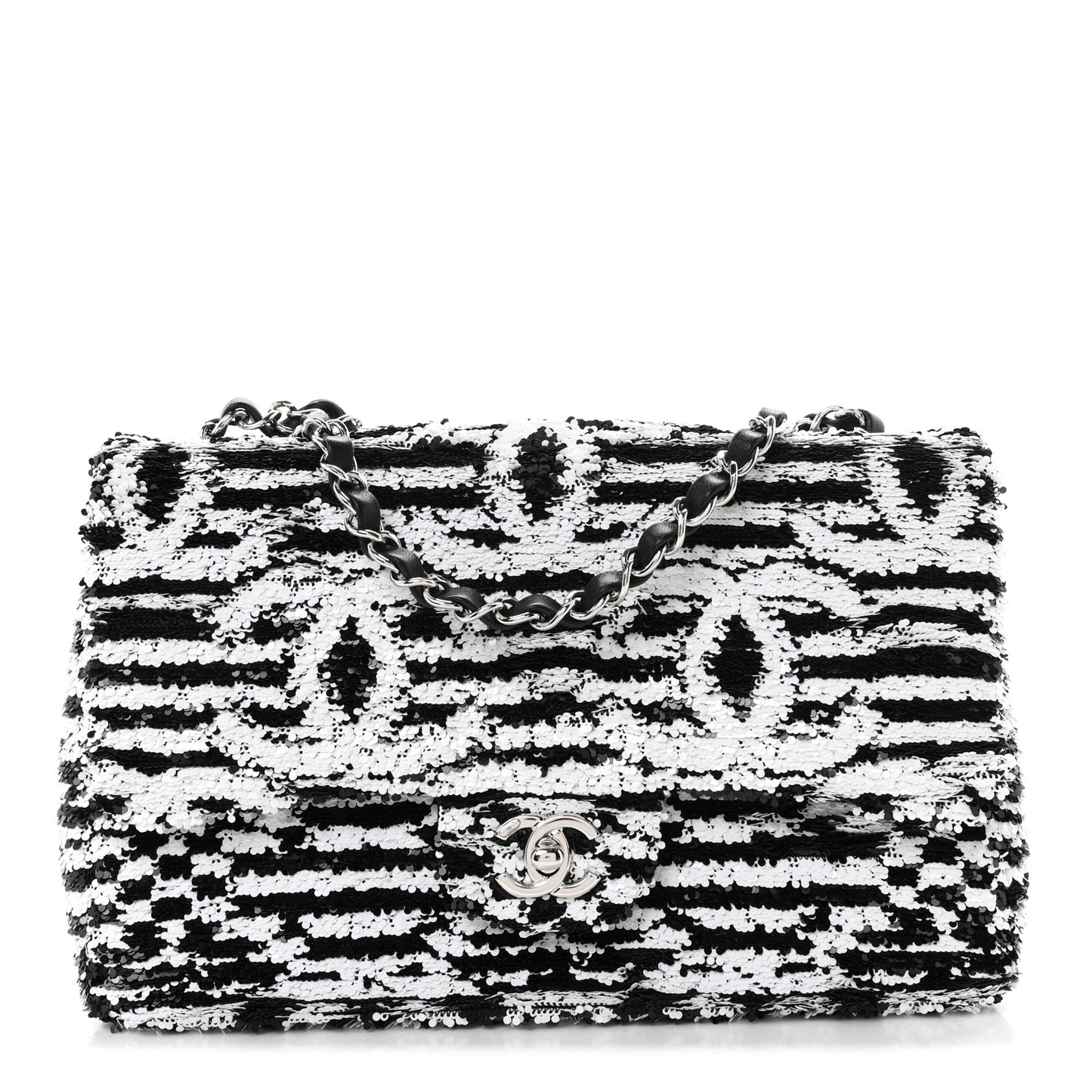 Sequin CC Medium Flap Black White