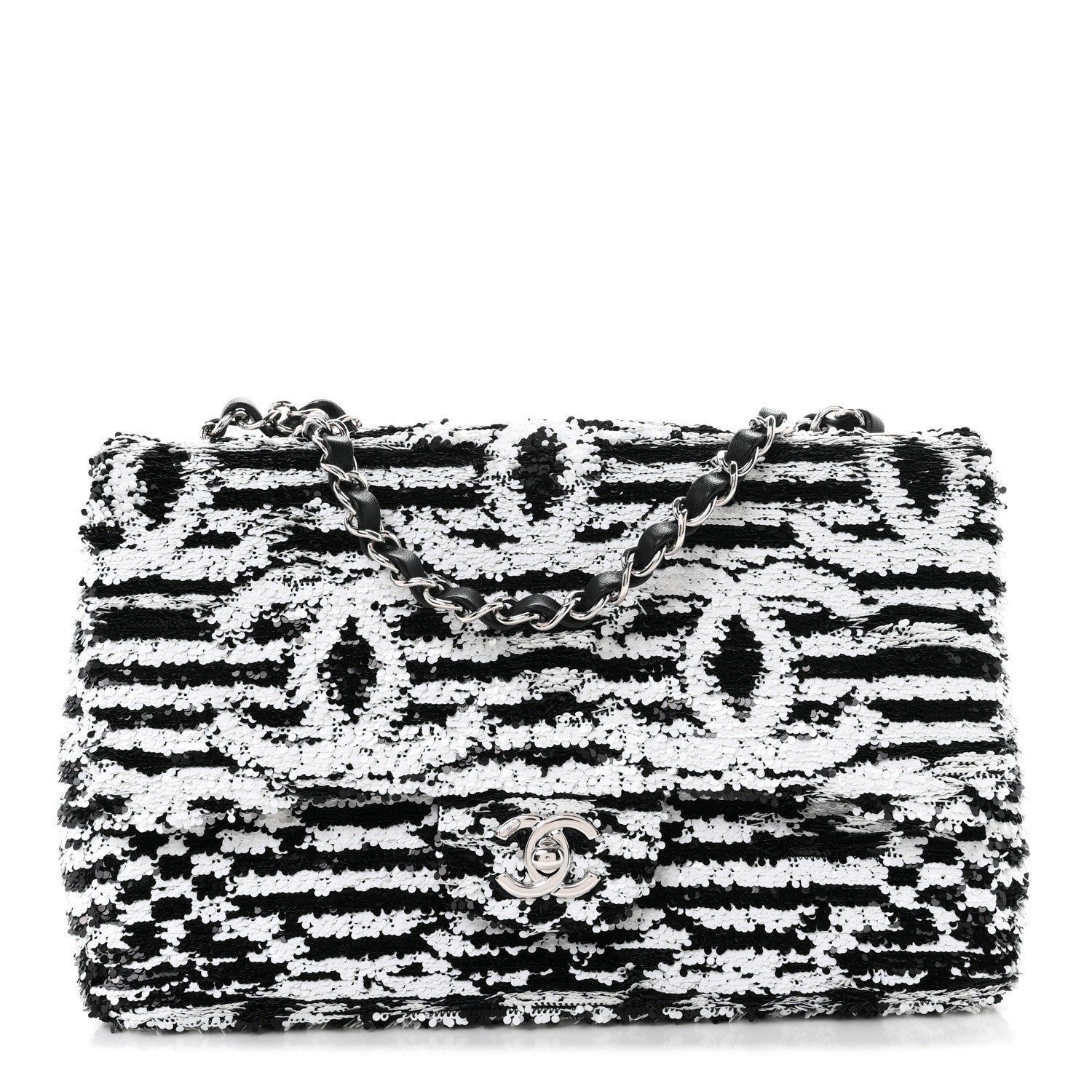 Chanel Sequin CC Medium Flap Black White 1 of 11