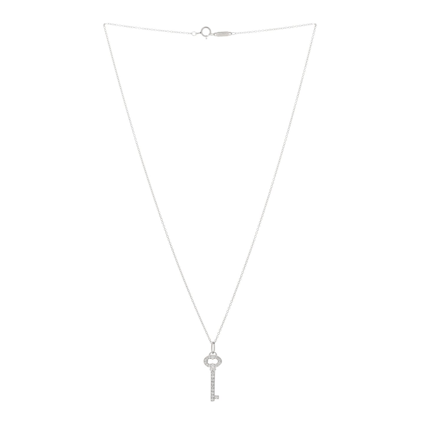 Platinum Diamond Mini Vintage Oval Key Pendant Necklace