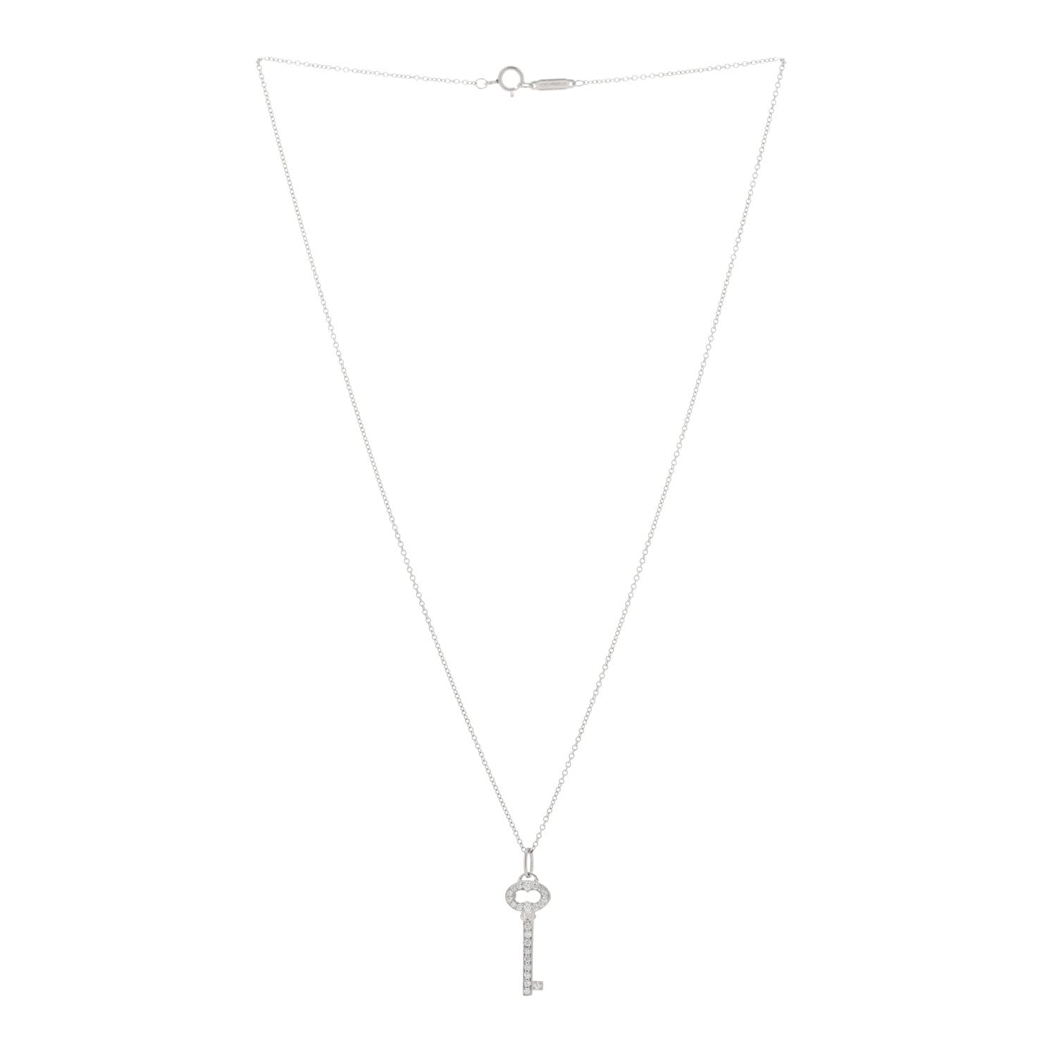 Tiffany Platinum Diamond Mini Vintage Oval Key Pendant Necklace 2 of 3