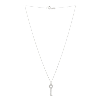 Tiffany Platinum Diamond Mini Vintage Oval Key Pendant Necklace 2 of 3