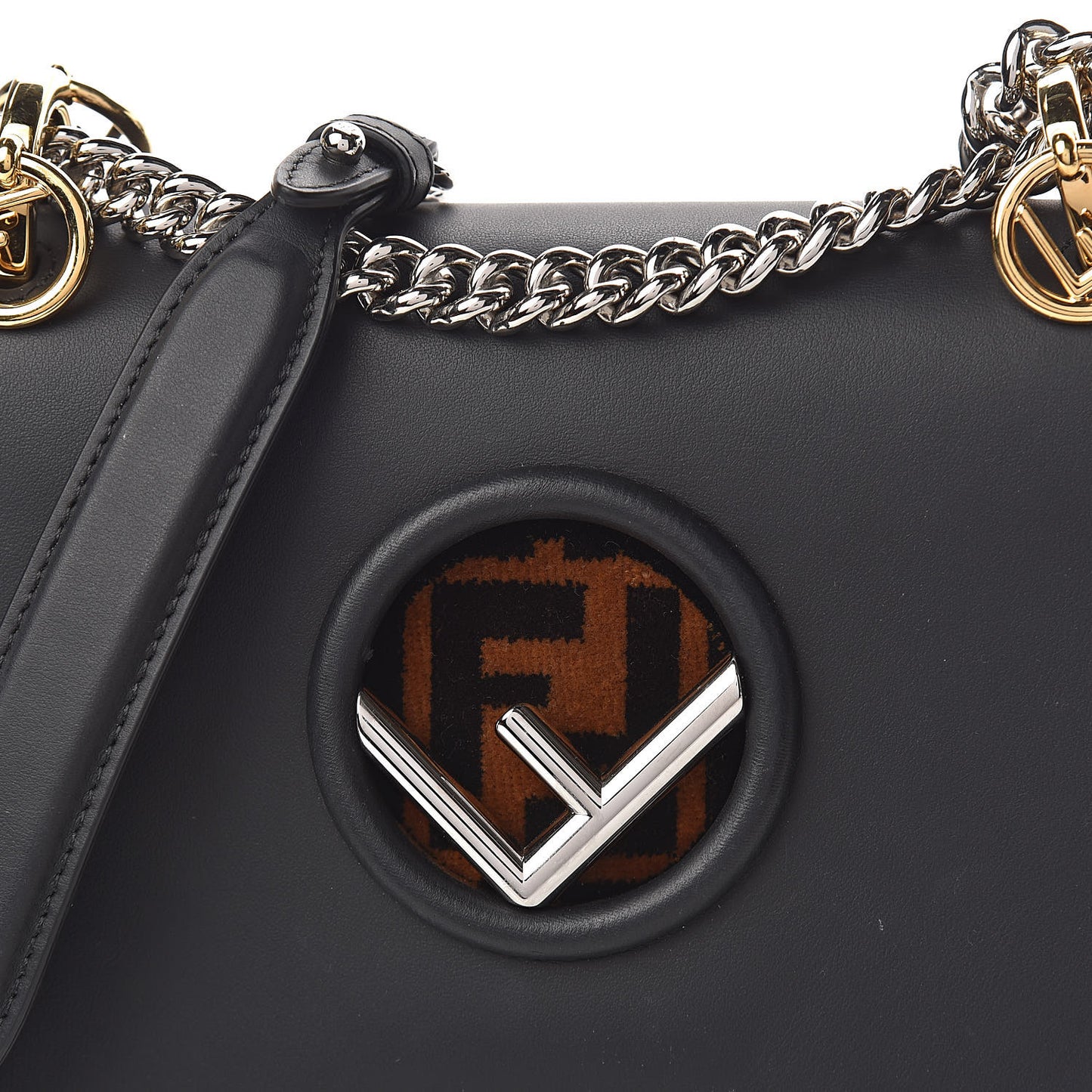 Vitello Century Velvet F is Fendi FF Small Kan I Shoulder Bag Black Tobacco