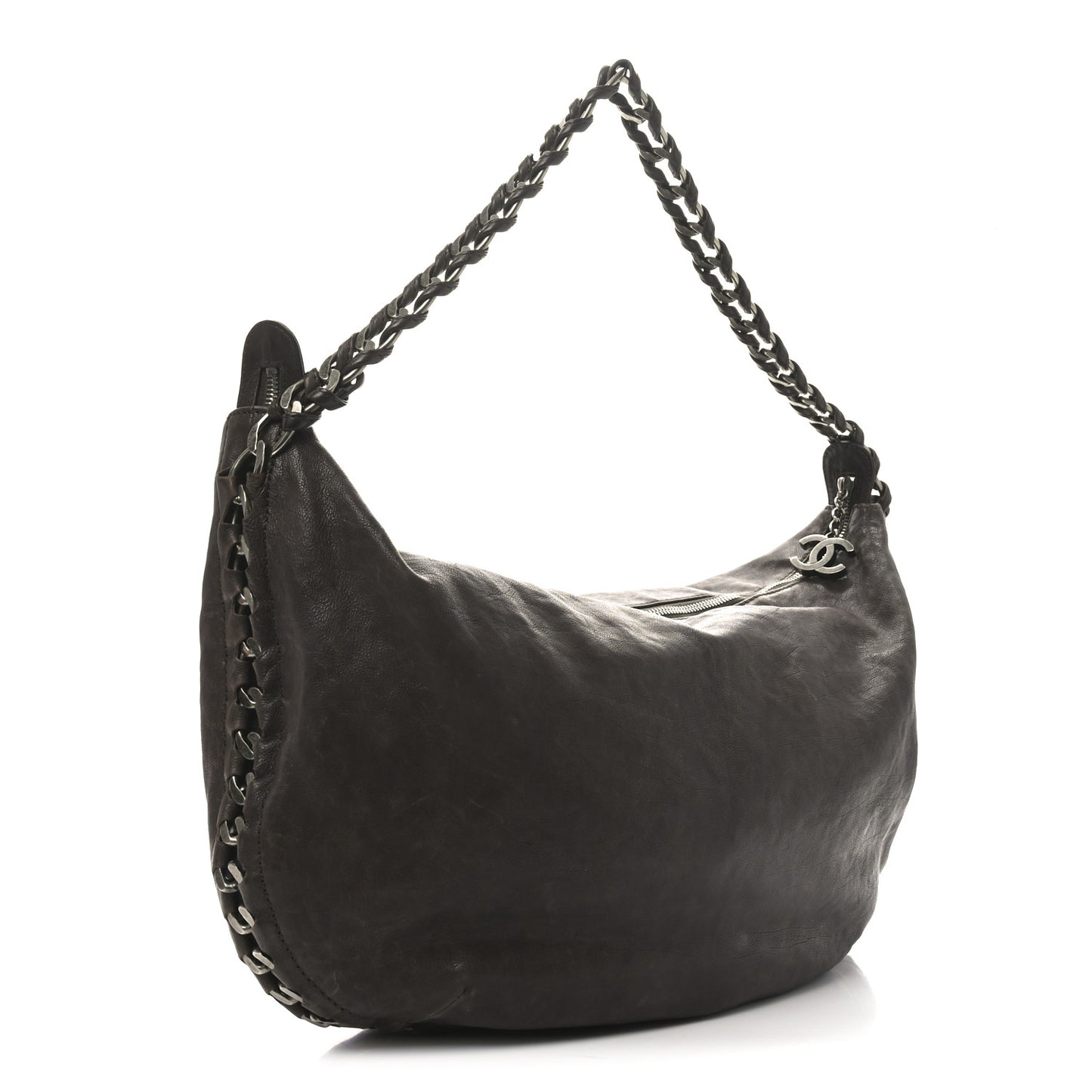 Calfskin Modern Chain Hobo Brown