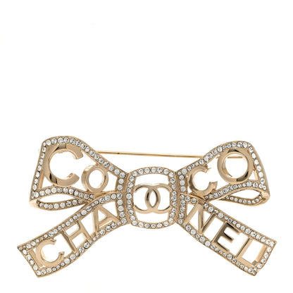 Chanel Metal Crystal Bow-tiful CC Brooch Gold 1 of 4
