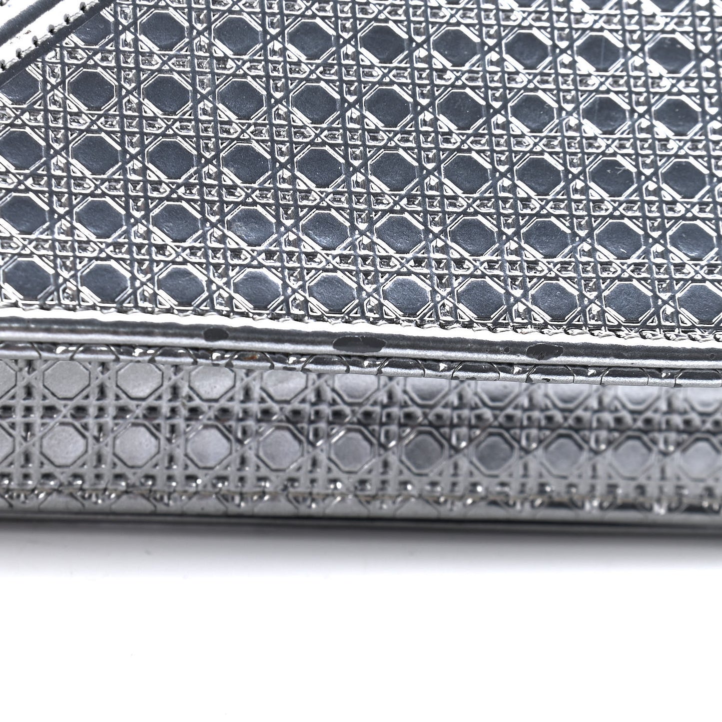 Metallic Patent Micro-Cannage Mini Diorama Flap Bag Silver