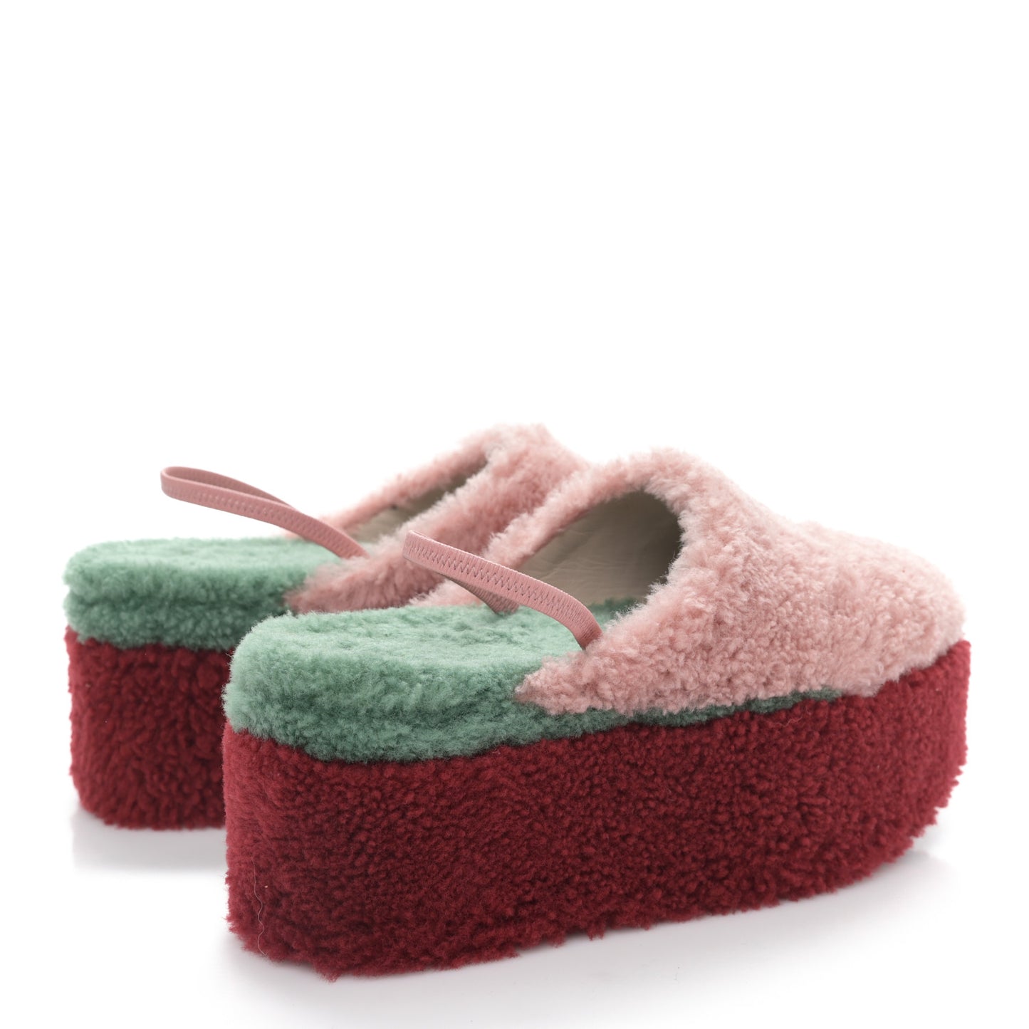 Shearling Platform Mules 36.5 Rose Green Red