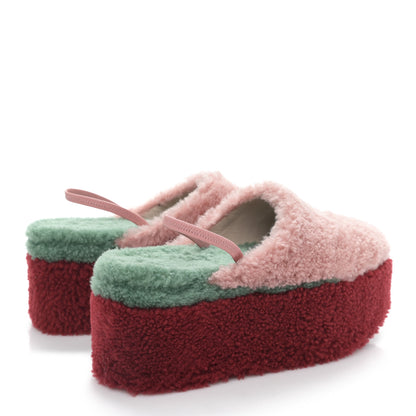 Fendi Shearling Platform Mules 36.5 Rose Green Red 4 of 7