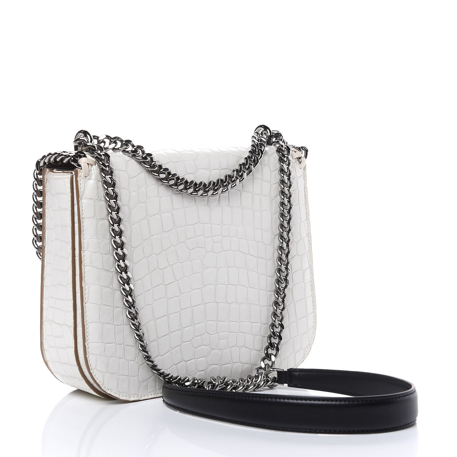 Stella McCartney Embossed Crocodile Effect Medium Falabella Box Shoulder Bag Ivory 3 of 9