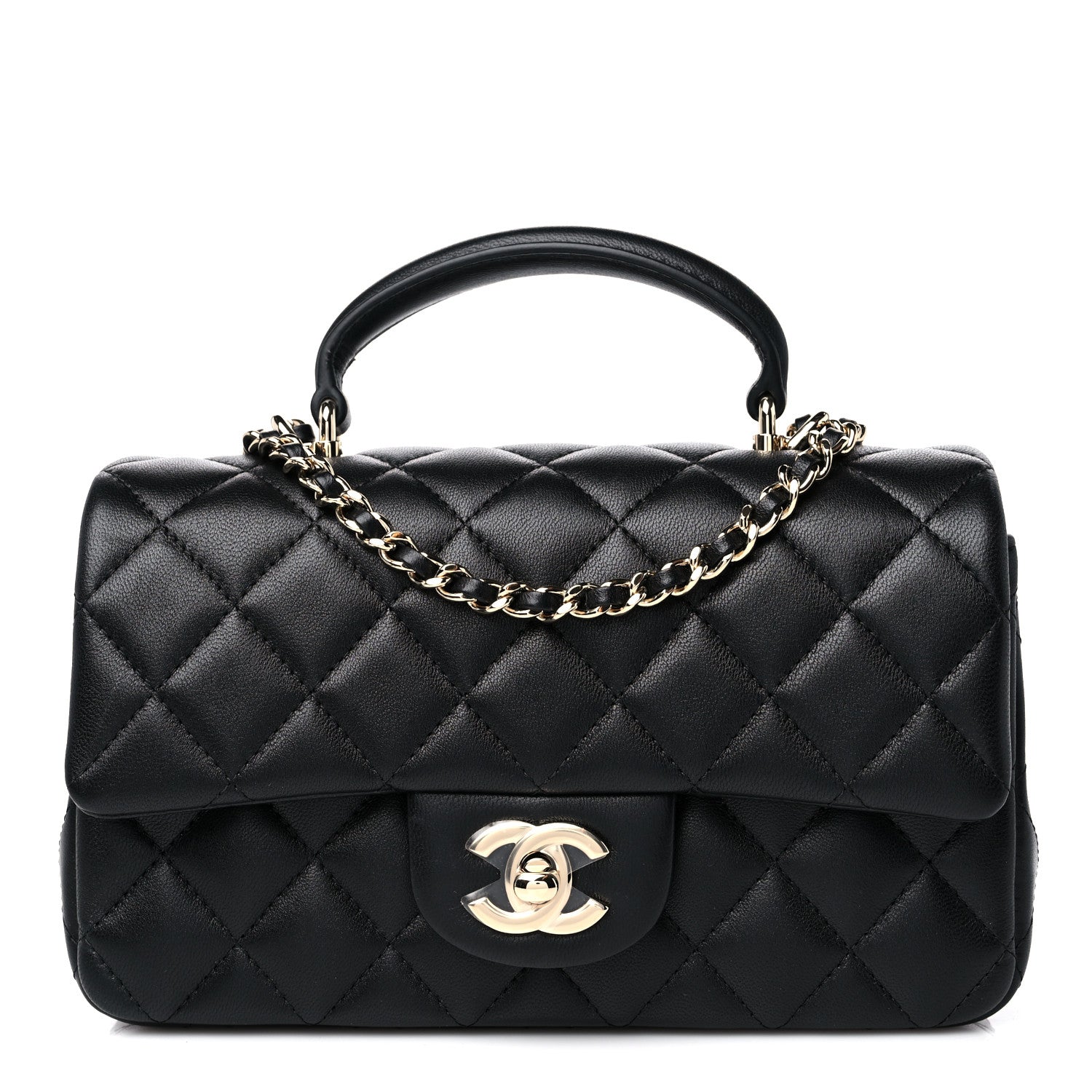 Chanel Lambskin Quilted Mini Top Handle Rectangular Flap Black 1 of 10
