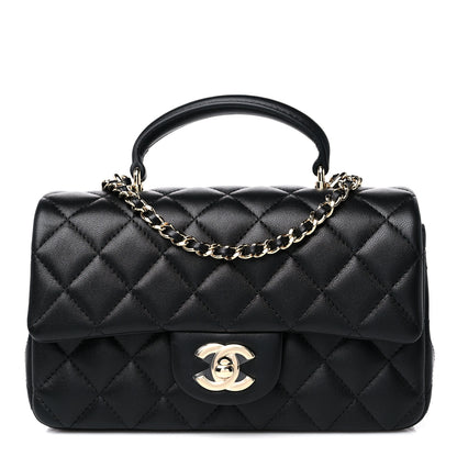Chanel Lambskin Quilted Mini Top Handle Rectangular Flap Black 1 of 10