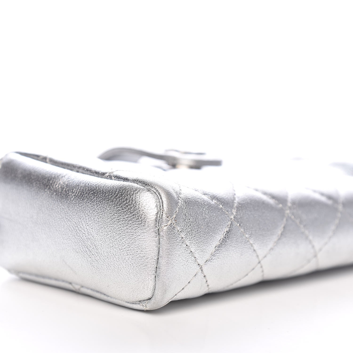 Chanel Metallic Lambskin Quilted Mini Phone Holder Clutch Silver 8 of 10