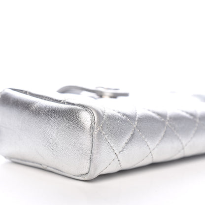 Chanel Metallic Lambskin Quilted Mini Phone Holder Clutch Silver 8 of 10