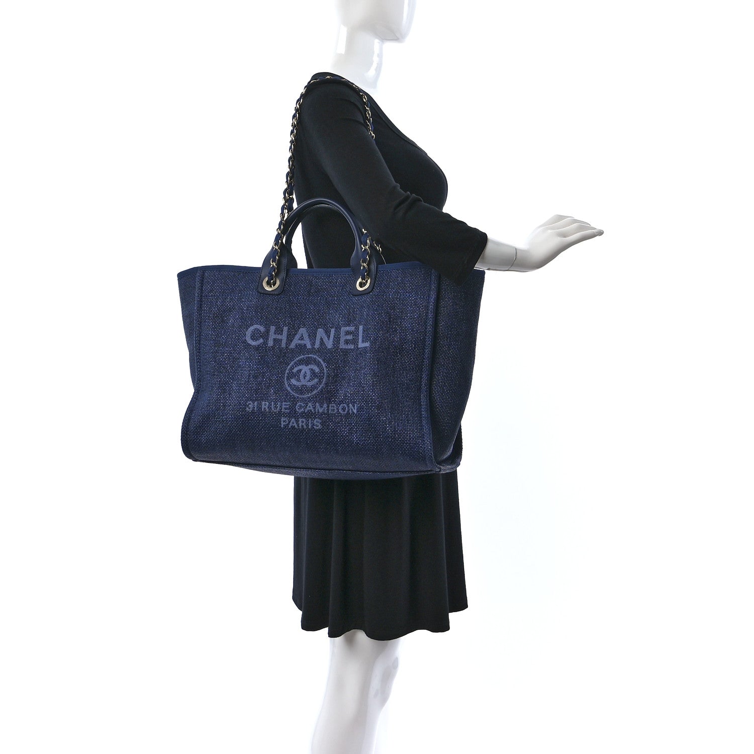 Chanel Woven Straw Raffia Medium Deauville Tote Navy 2 of 9