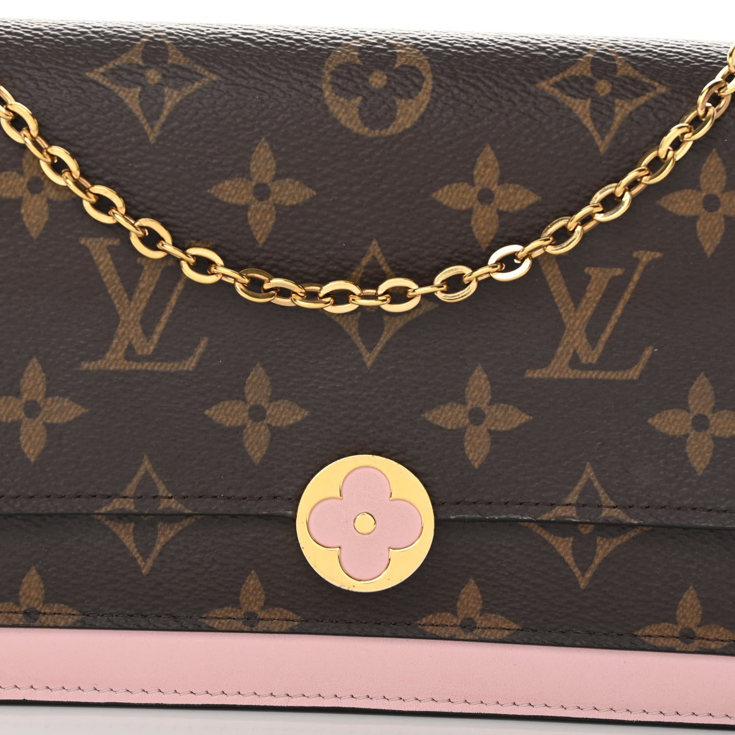 Monogram Flore Chain Wallet Rose Ballerine