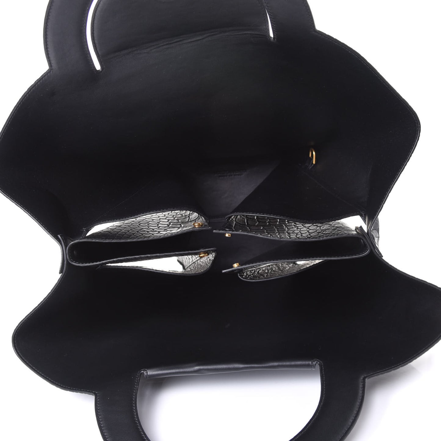 Calfskin Crocodile Embossed Doll Medium Top Handle Bag Black